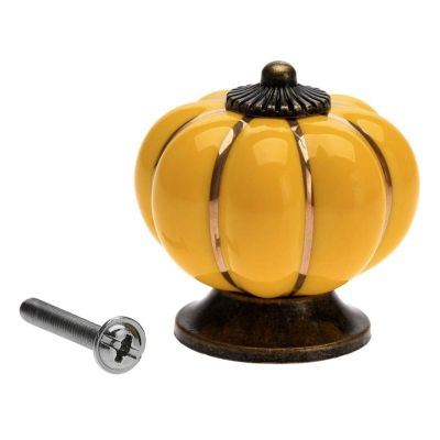 DUO ER 1pc Vintage Pumpkin Ceramic Cabinet Knobs and Handles Furniture Handles Colorful Door Knob Drawer Cupboard Kitchen Pull Handle (Color : Yellow)