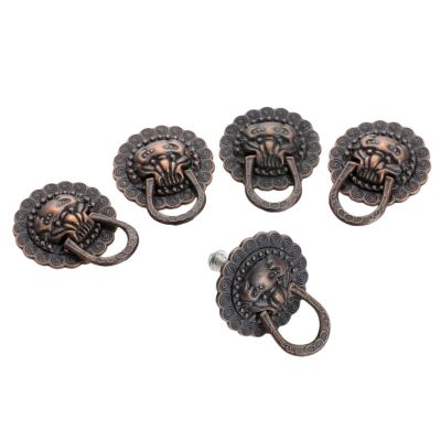 DUO ER 5pcs Antique Bronze Jewelry Box Small Handle Lion Head Furniture Cabinet Knobs and Handles Door Drawer Pull Ring Knob 29 * 37mm