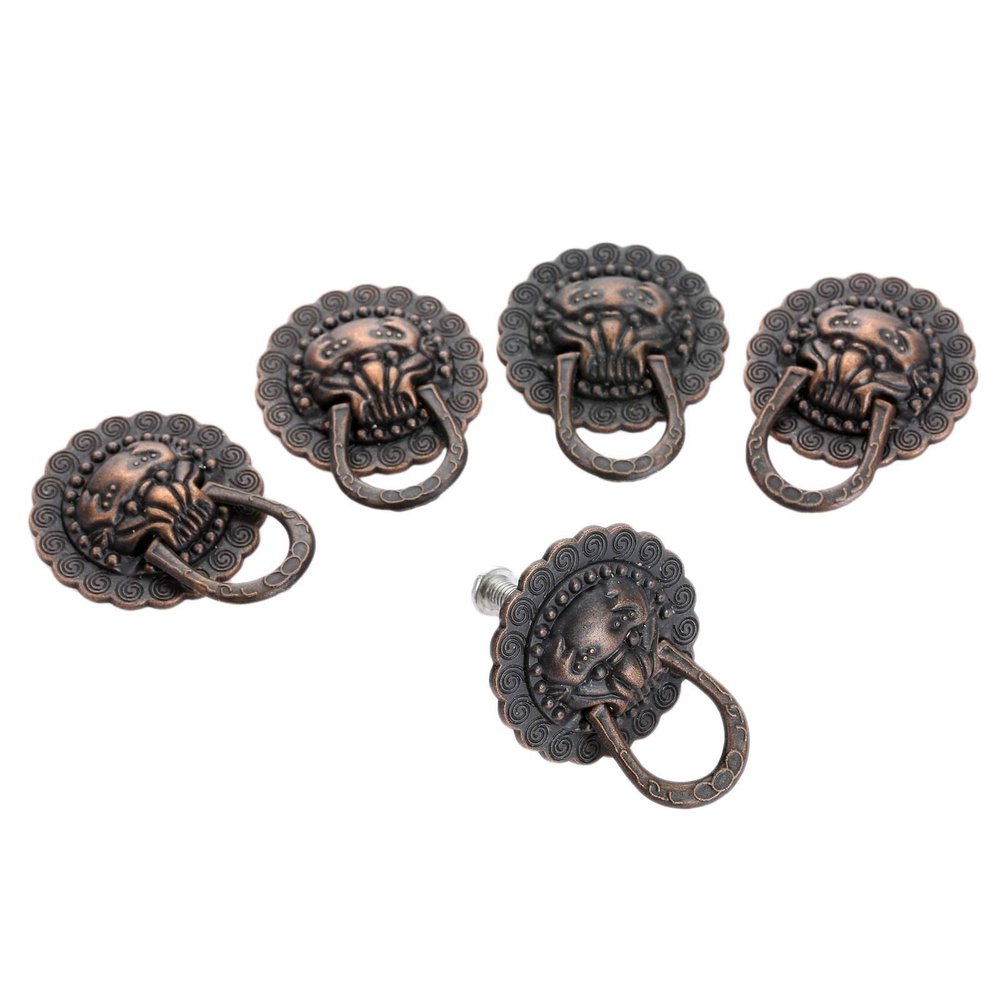 DUO ER 5pcs Antique Bronze Jewelry Box Small Handle Lion Head Furniture Cabinet Knobs and Handles Door Drawer Pull Ring Knob 29 * 37mm