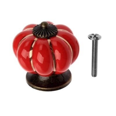 DUO ER 1pc Vintage Pumpkin Ceramic Cabinet Knobs and Handles Furniture Handles Colorful Door Knob Drawer Cupboard Kitchen Pull Handle (Color : Red)