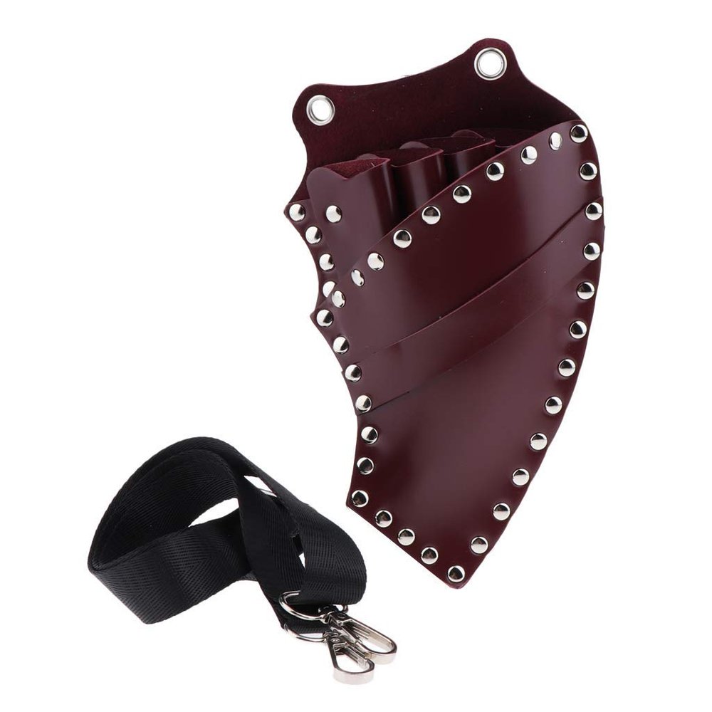 Backbayia PU Leather Salon Scissors Pouch Holster Barber Hairdressing Tools Bag Organizer (Purple)