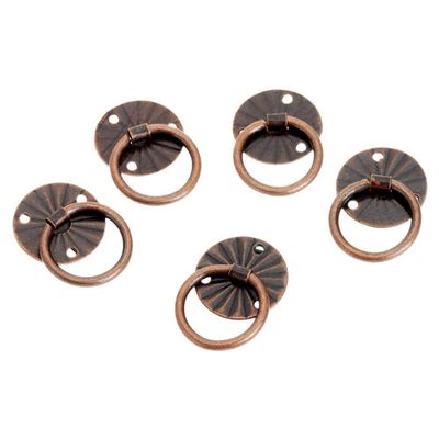 DUO ER 12pcs Antique Brass Decorative Mini Jewelry Chest Box Furniture Handle Cabinet Dresser Drawer Pull Knob Ring Door Handle w/Screw (Color : Red Bronze Round)