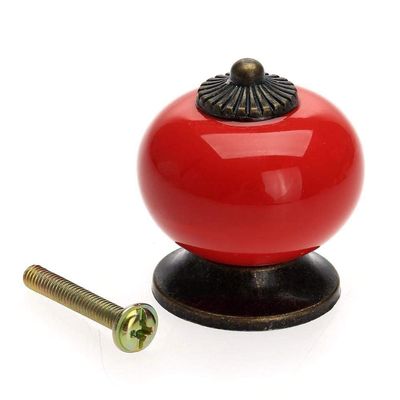DUO ER 1pc Colorful Ceramic Knob Round Furniture Handles Door Handle Cupboard Drawer Kitchen Pull Chinese Furniture Hardware Home Decor (Color : Red)