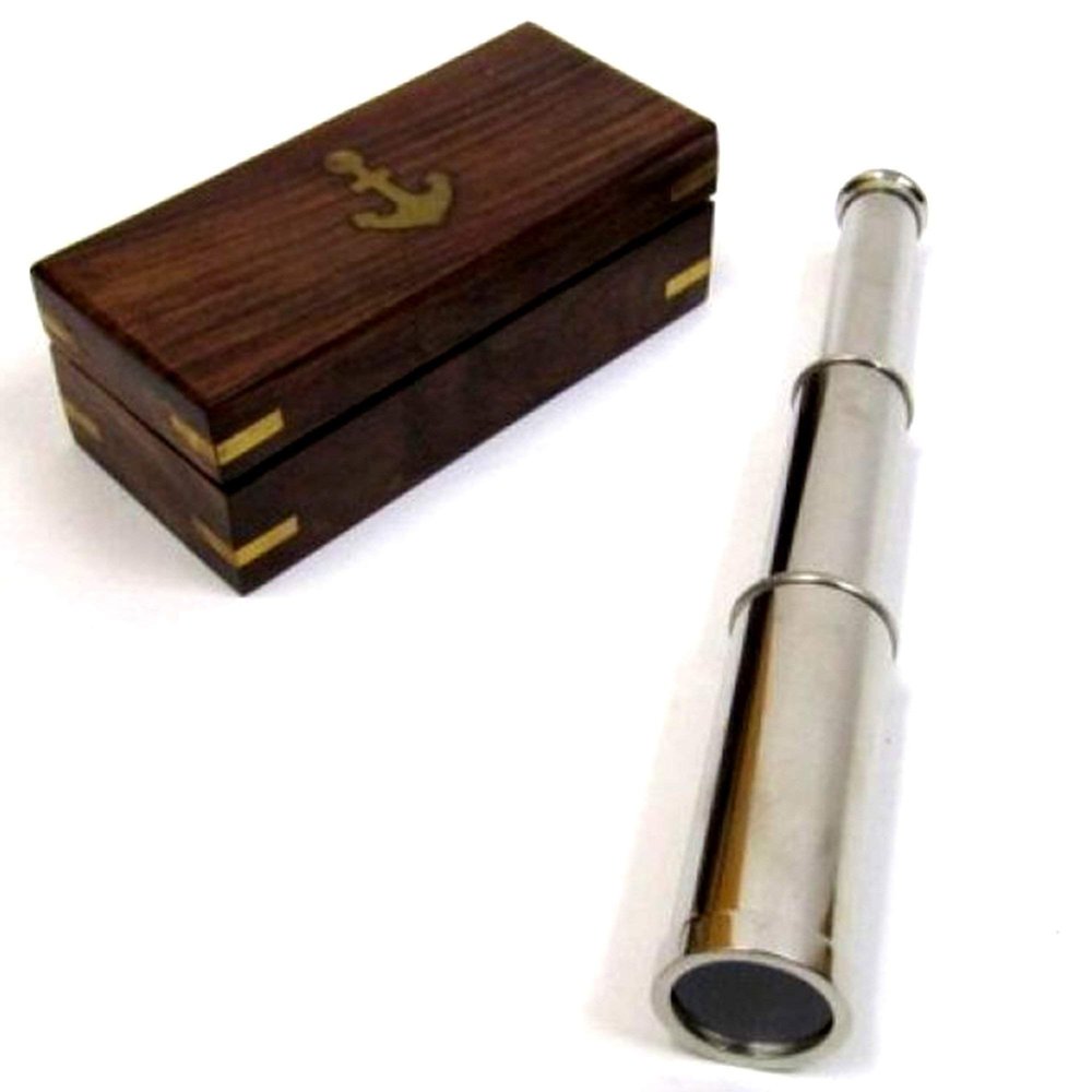 INDIA OVERSEAS TRADING CORP Pullout Telescope 9" Chrome Finish w/Wooden Box