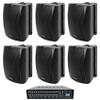 Rockville WET-5B Bundle: (6) WET-5B 5.25 in IPX55 Black 70V/8-Ohm Wall Speakers, 40W RMS @ 8 Ohm, Rock Matrix 4 Zone 70V Commercial Amplifier with Matrix Source Routing, 7-Items view 1
