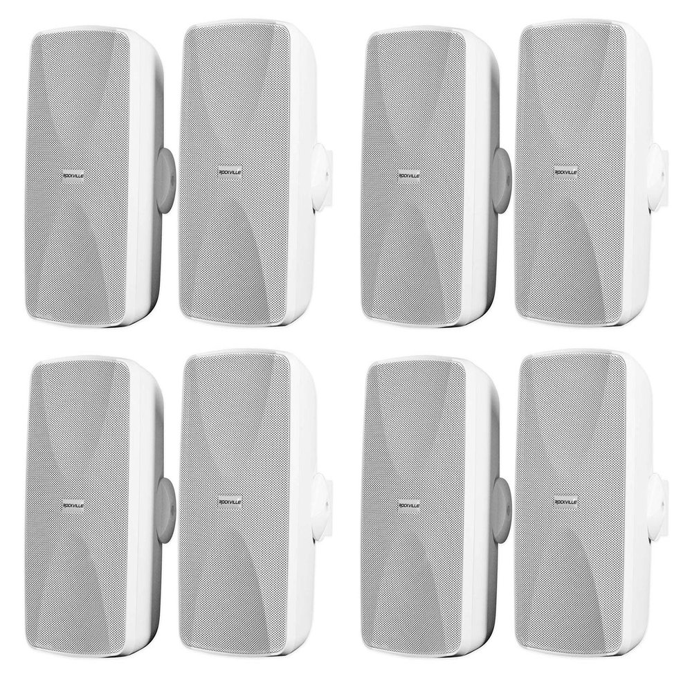 Rockville WET-7020W 5.25 in 70V Indoor/Outdoor Wall Speakers, White Finish, Swivel Mount Brackets, Weather Resistant, for Multi-Room Home Use and Patios, 8-Piece