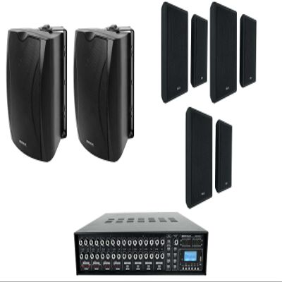 Rockville RockSlim Bundle: (6) 5.25" 240W Peak/80W RMS Per Pair Slim Wall Speakers, (2) WET-5B 5.25" IPX55 70V Wall Speakers, Rock Matrix 4 Zone 70V Commercial Amplifier, 9-Items