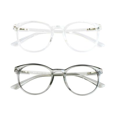 VisionGlobal Blue Light Blocking Glasses, 2 Pack Computer Reading Glasses for Anti EyestrainStylish Oval Frame, Anti Glare(Clear + Clear Gray, 0.25 Magnification)