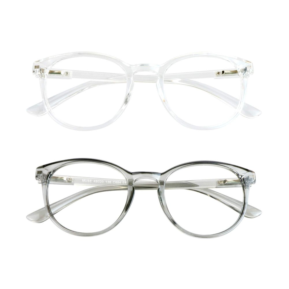 VisionGlobal Blue Light Blocking Glasses, 2 Pack Computer Reading Glasses for Anti EyestrainStylish Oval Frame, Anti Glare(Clear + Clear Gray, 0.25 Magnification)