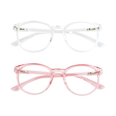 VisionGlobal Blue Light Blocking Glasses, 2 Pack Computer Reading Glasses for Anti EyestrainStylish Oval Frame, Anti Glare(Clear + Clear Pink, 1.00 Magnification)