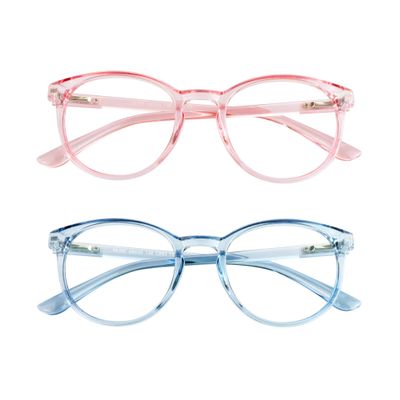 VisionGlobal Blue Light Blocking Glasses, 2 Pack Computer Reading Glasses for Anti EyestrainStylish Oval Frame, Anti Glare(Clear Pink + Clear Blue, 2.50 Magnification)