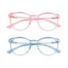 VisionGlobal Blue Light Blocking Glasses, 2 Pack Computer Reading Glasses for Anti EyestrainStylish Oval Frame, Anti Glare(Clear Pink + Clear Blue, 2.50 Magnification) view 1