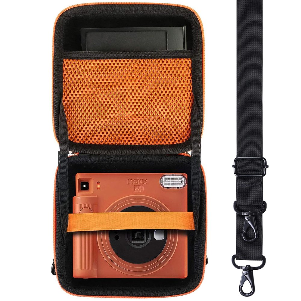 Aenllosi Hard Carrying Case Compatible with Fujifilm Instax Square SQ40/SQ1 Instant Camera,Mesh Pocket for Fujifilm Instax Square Film & Charging Cable(Inside Orange)