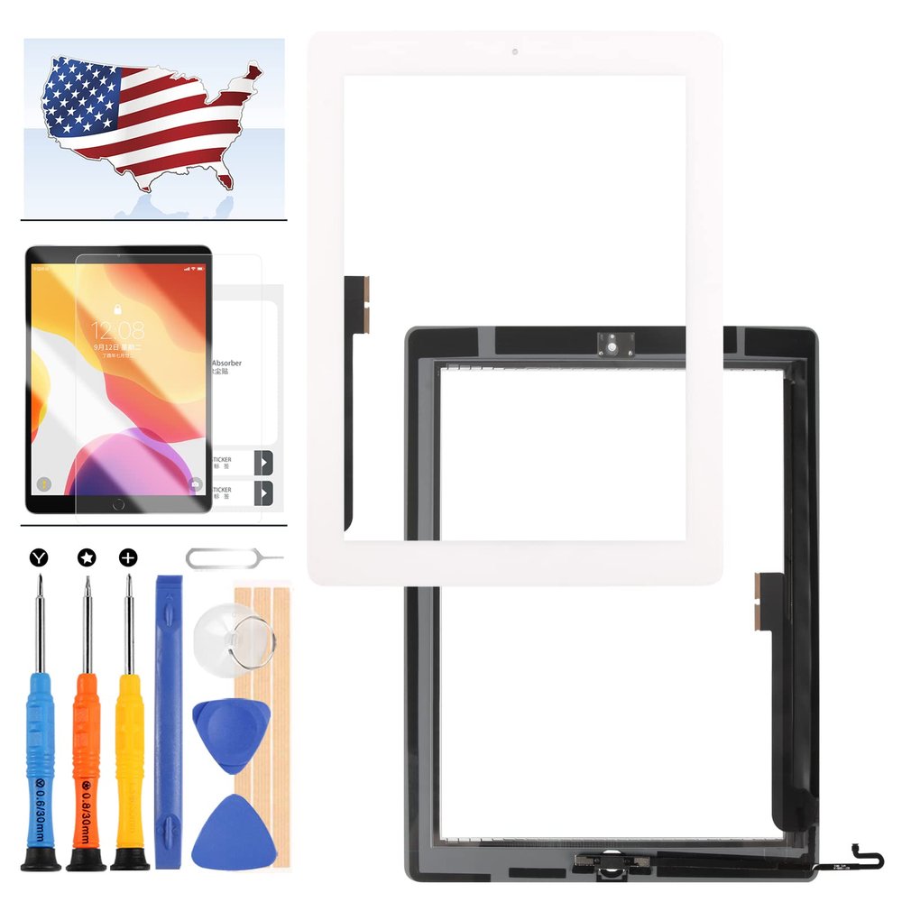for iPad 4 4th Generation Screen Replacement for iPad 4 A1458 A1459 A1460 Touchscreen Digitizer Glass Panel with Home Button Repair Parts, Free Tempered Glass and Tools Kits