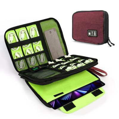Luxtude Electronic Organizer Travel Case Large, Cord Organizer Travel, Large Cable Organizer Bag, Tech Bag for Cable Storage/Cord Storage/iPad Pro(up to 11")/Wall Charger/Electronic Accessories, Red