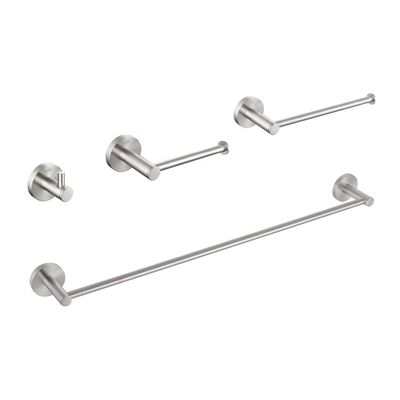 KIBI Circular 4-Piece Bathroom Hardware Set in Brushed Nickel | Includes Towel Bar, Towel Ring, Toilet Paper Holder, and Robe Hook | Durable Solid Brass Construction and Rust-Resistant (C-KBA14-4)