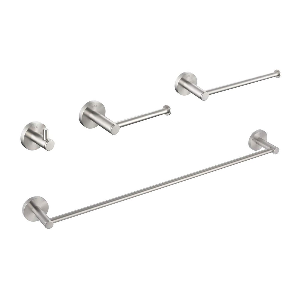 KIBI Circular 4-Piece Bathroom Hardware Set in Brushed Nickel | Includes Towel Bar, Towel Ring, Toilet Paper Holder, and Robe Hook | Durable Solid Brass Construction and Rust-Resistant (C-KBA14-4)
