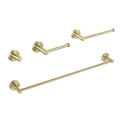 KIBI Circular 4-Piece Brushed Gold Bathroom Hardware Set | Includes Towel Bar, Towel Ring, Toilet Paper Holder, and Robe Hook | Durable Solid Brass Construction and Rust-Resistant (C-KBA14-4)