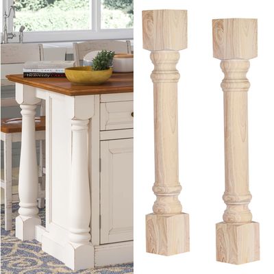 Btowin 35 1/2-inch H 5-inch W 5-inch D Wooden Kitchen Island Legs, 2Pcs Wood Carved Traditional Cabinet Columns, Unfinished Massive Replacement Feet for Large Dining Table Kitchen Counter Vanities