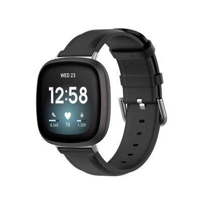 BabyValley Band Compatible with Fitbit Vresa 4/Versa 3 Band Leather Wristband Replacement Bracelet Strap for Versa 3/Sense (Black)