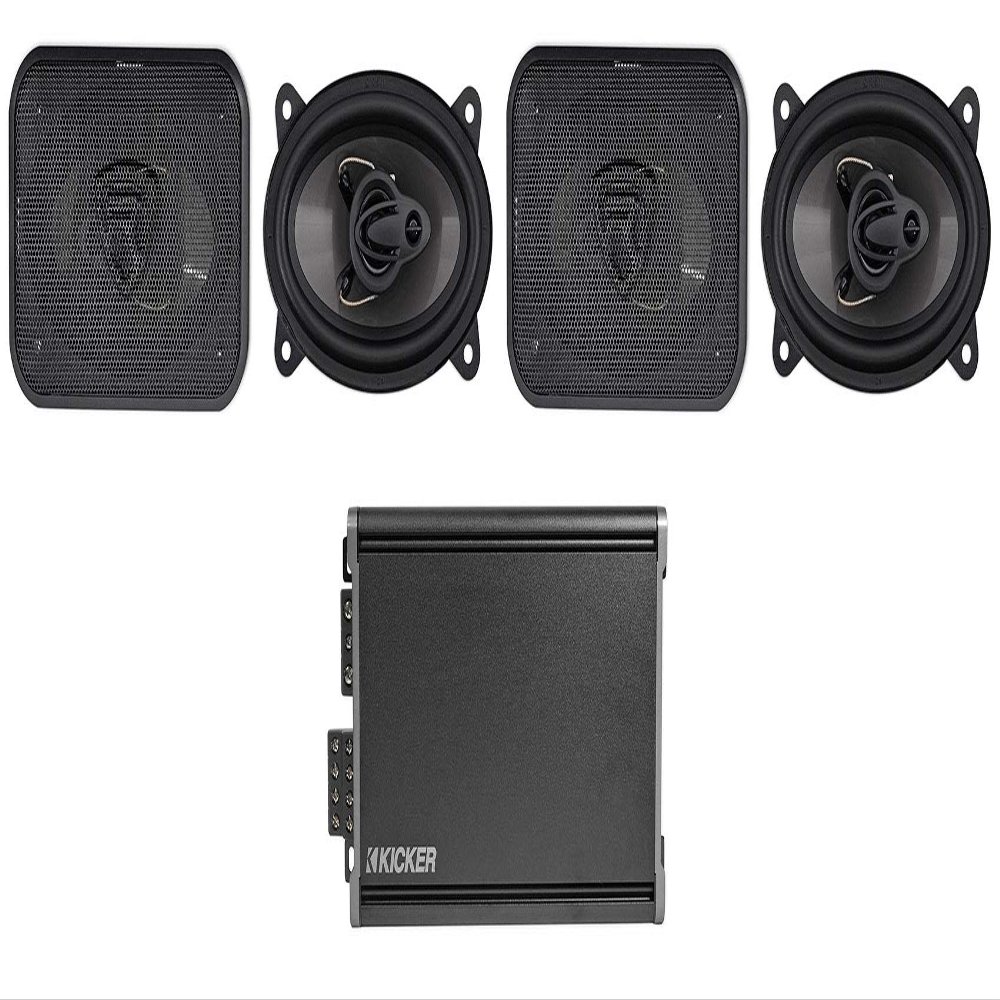 KICKER 46CXA3604T CXA360.4 360w RMS 4-Channel Car Audio Amplifier Class A/B Amp Bundle with Pair Rockville RV46.3A 4x6 3 -Way Car Speakers 500 Watts/70 Watts RMS CEA Rated
