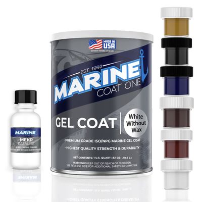 Marine Coat One Gel Coat - White without Wax with MEKP Catalyst and Color Pigments (1 Quart)