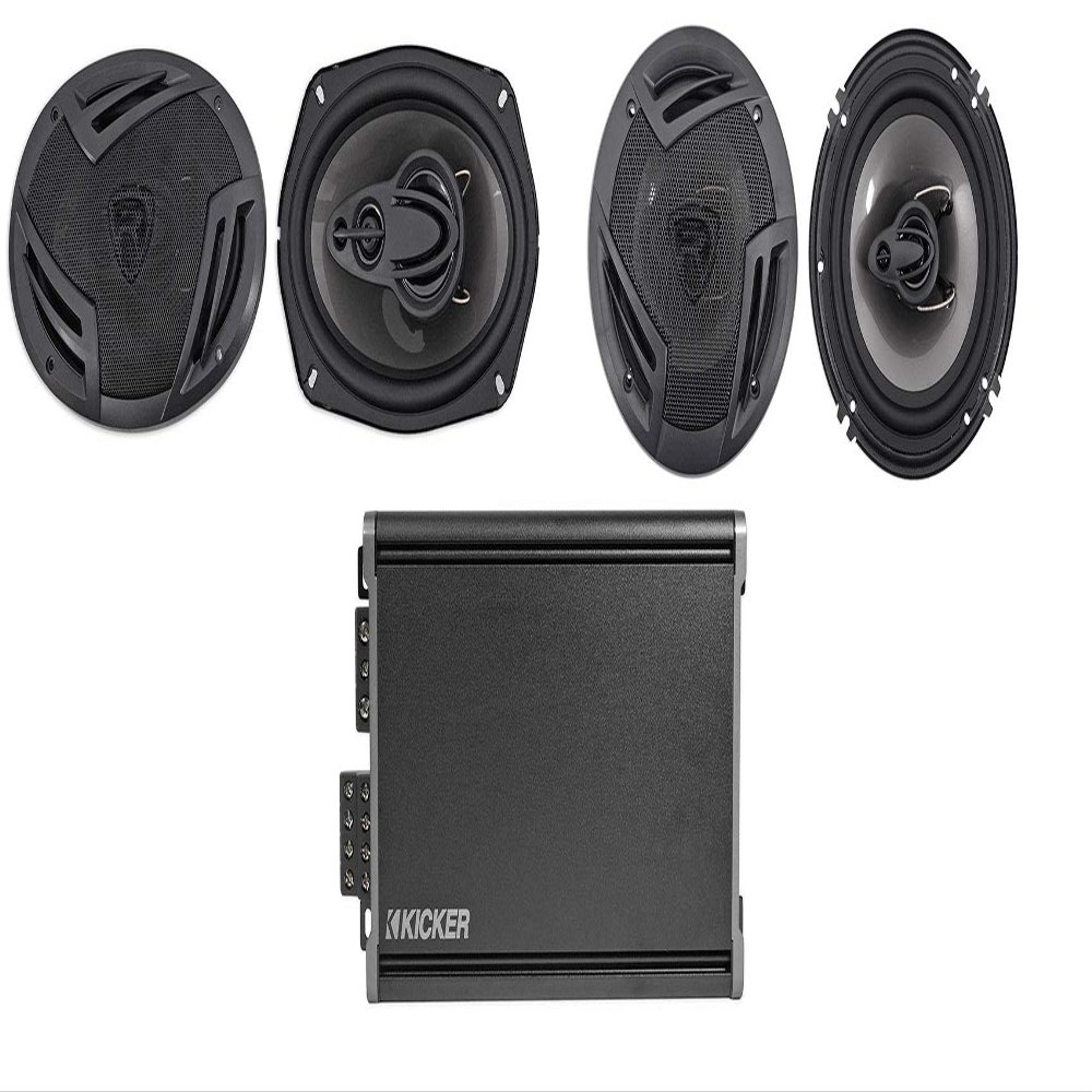 KICKER 46CXA3604T CXA360.4 RMS 4-Channel Car Audio Amp Bundle with Rockville RV69.4A 6x9" 4-Way Car Speakers and RV6.3A 6.5" 3-Way Car Speakers (3 Items)