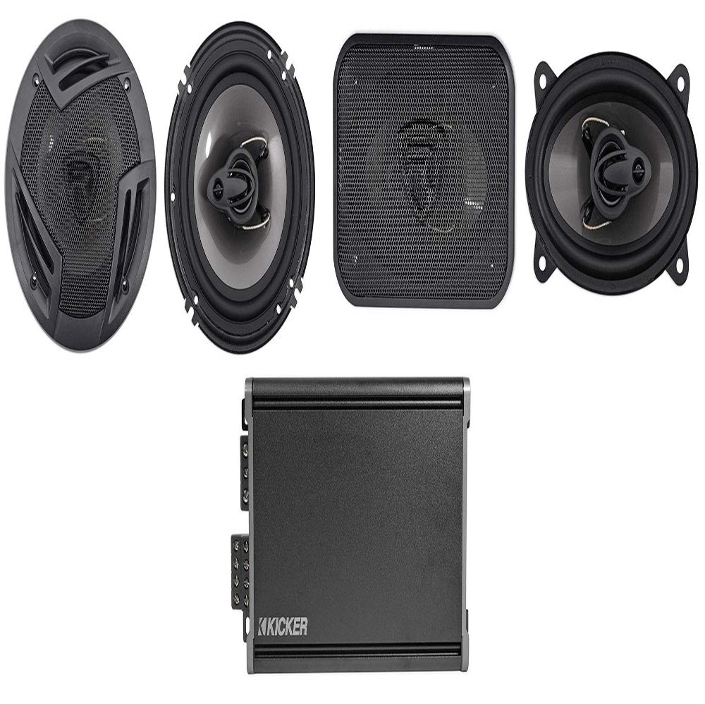(1) KICKER 46CXA3604T CXA360.4 360w RMS Car Audio Amp Bundle with (1) Pair Rockville RV6.3A 6.5" 3-Way Car Speakers RMS CEA and (1) Pair RV46.3A 4x6 3 -Way Car Speakers RMS CEA (3 Items)