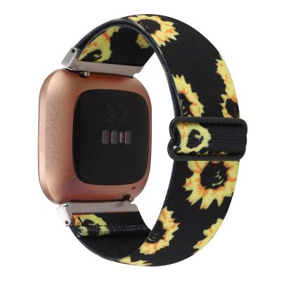 Adjustable Elastic Watch Band Compatible with Fitbit Versa/Versa 2/Versa Lite Special Edition for Women Men Nylon Stretchy Strap Wristband for Fitbit Versa Smart Watch (Black Sunflower)