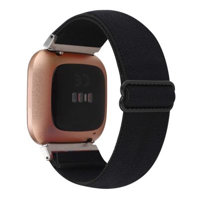 Adjustable Elastic Watch Band Compatible with Fitbit Versa/Versa 2/Versa Lite Special Edition for Women Men Nylon Stretchy Strap Wristband for Fitbit Versa Smart Watch (Black)