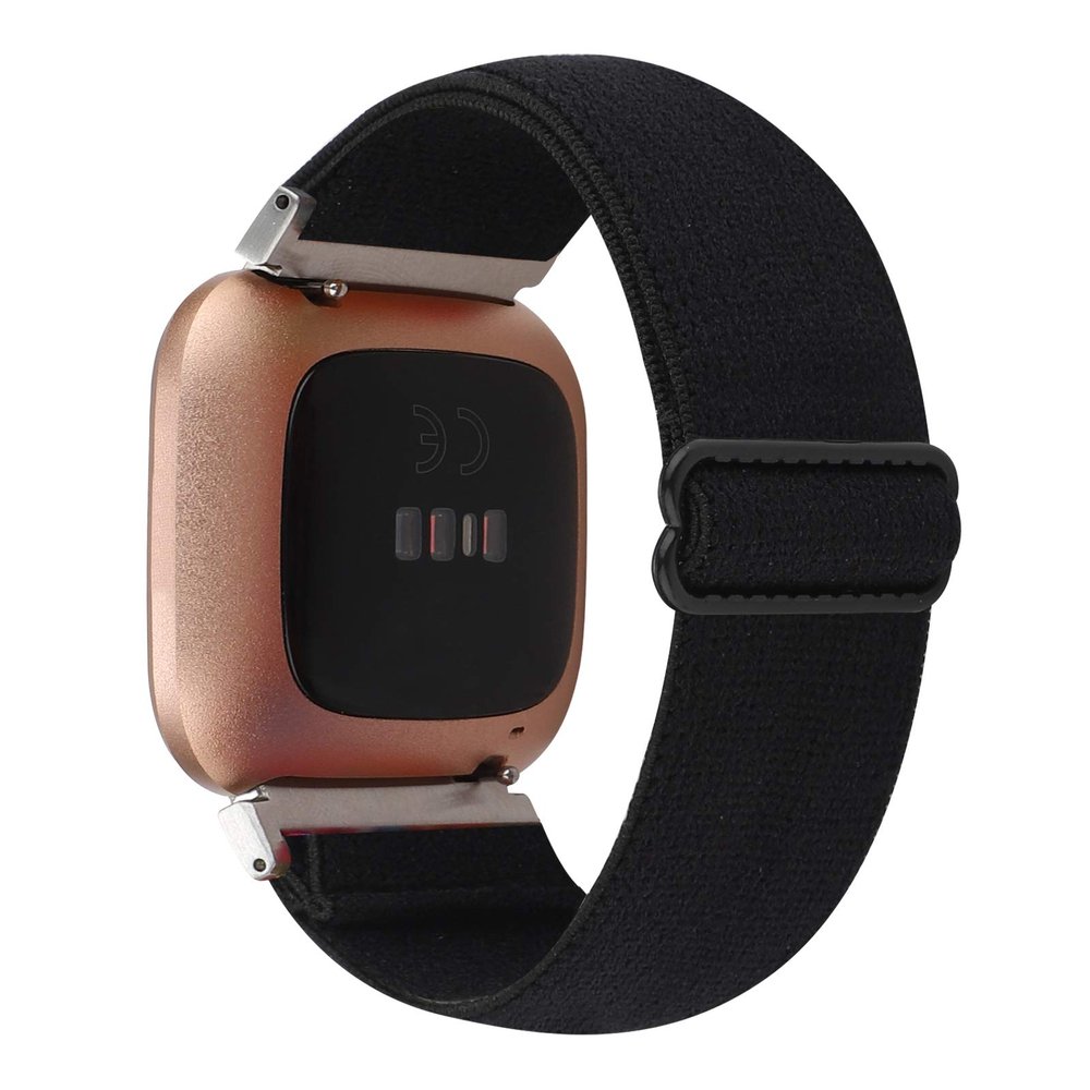 Adjustable Elastic Watch Band Compatible with Fitbit Versa/Versa 2/Versa Lite Special Edition for Women Men Nylon Stretchy Strap Wristband for Fitbit Versa Smart Watch (Black)