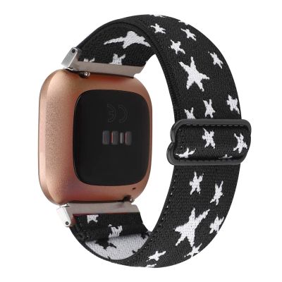 Adjustable Elastic Watch Band Compatible with Fitbit Versa/Versa 2/Versa Lite Special Edition for Women Men Nylon Stretchy Strap Wristband for Fitbit Versa Smart Watch (Black White Star)