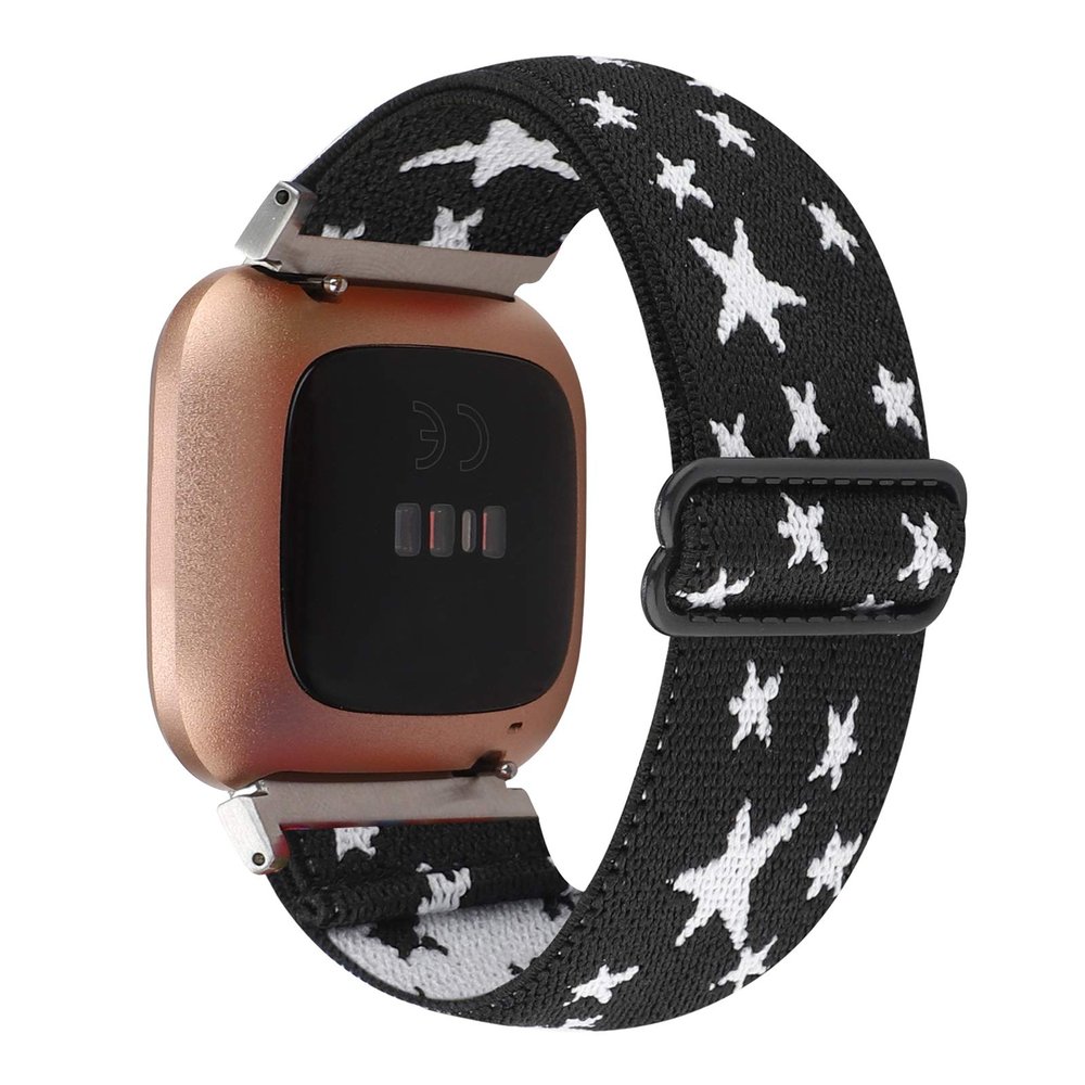 Adjustable Elastic Watch Band Compatible with Fitbit Versa/Versa 2/Versa Lite Special Edition for Women Men Nylon Stretchy Strap Wristband for Fitbit Versa Smart Watch (Black White Star)