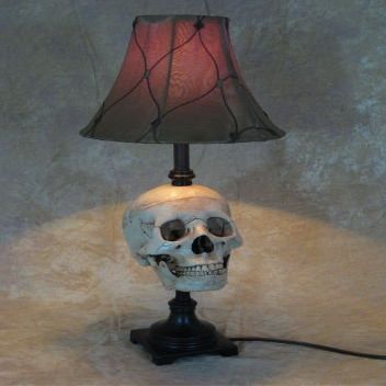 Skull desk lamp with antique shade