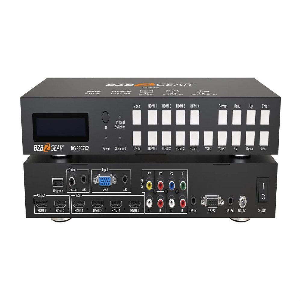 7x2 4K UHD Presentation Switcher Scaler w/HDMI/VGA/Component/Composite Video & Audio