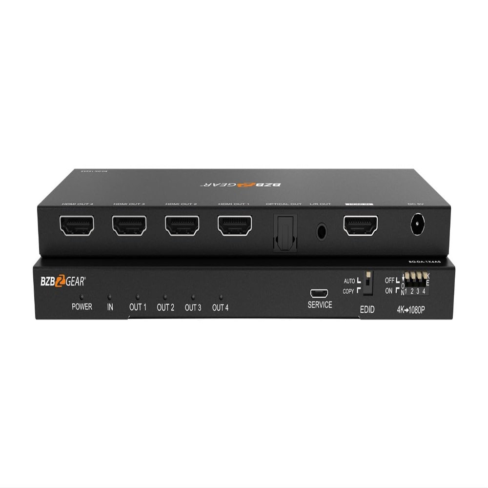 BZBGEAR 1x4 4K UHD HDMI Splitter with Down-Scaler w/Digital and Analog Audio Output - BG-DA-1X4AS