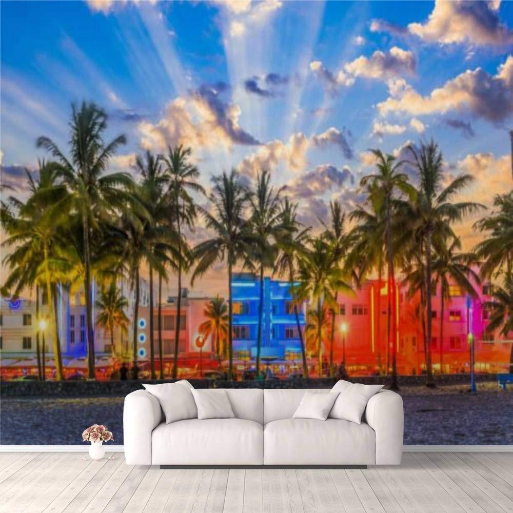 3D Wallpaper Miami Beach Florida Self Adhesive Bedroom Living Room Dormitory Decor Wall Mural Stick and Peel Background Wall Ceiling Wardrobe Sticker