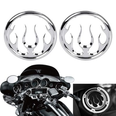 BID4ZE 2 Pcs Cover and Protect Your Speakers Flames Speaker Grills Accent Trim for Harley Touring Electra Glide Ultra Classic FLHTCU 2006-2013,Chrome