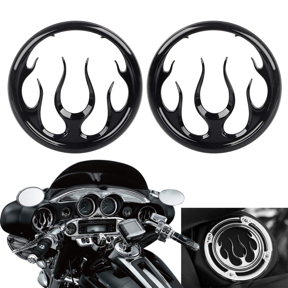 Bid4ze Bid4ze 2 Pcs Flames Speaker Grills Accent Trim Cover Front Speaker Trim Grill Cove for 2006-2013 Harley Touring Electra Street Glide,Black
