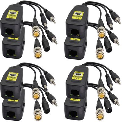AAOTOKK BNC to RJ45 Transmitter Transceiver DC Power Passive Audio Video Balun HD-CVI/TVI/AHD/CVBS with DC Jack for 720P-1080P 3MP 4MP 5MP 8MP CCTV Security DVR Surveillance Camera System(19cm/4Pairs)