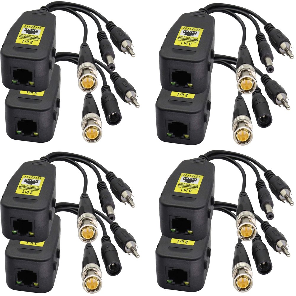 AAOTOKK BNC to RJ45 Transmitter Transceiver DC Power Passive Audio Video Balun HD-CVI/TVI/AHD/CVBS with DC Jack for 720P-1080P 3MP 4MP 5MP 8MP CCTV Security DVR Surveillance Camera System(19cm/4Pairs)