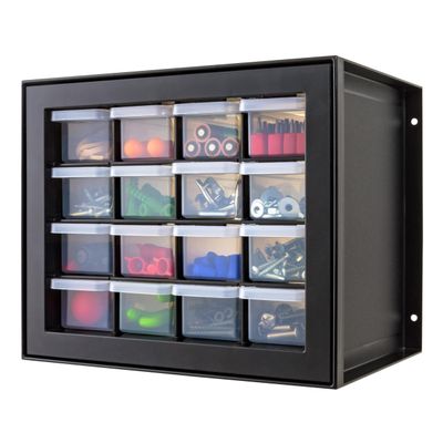IRIS USA Small Plastic Drawer Organizer, 16-Drawer, Stackable Teacher Toolbox Crayon Small Parts Bead Building Bricks Screw Garage Desk Storage Cabinet, Drink and Water Flavor Packet Organizer, Black