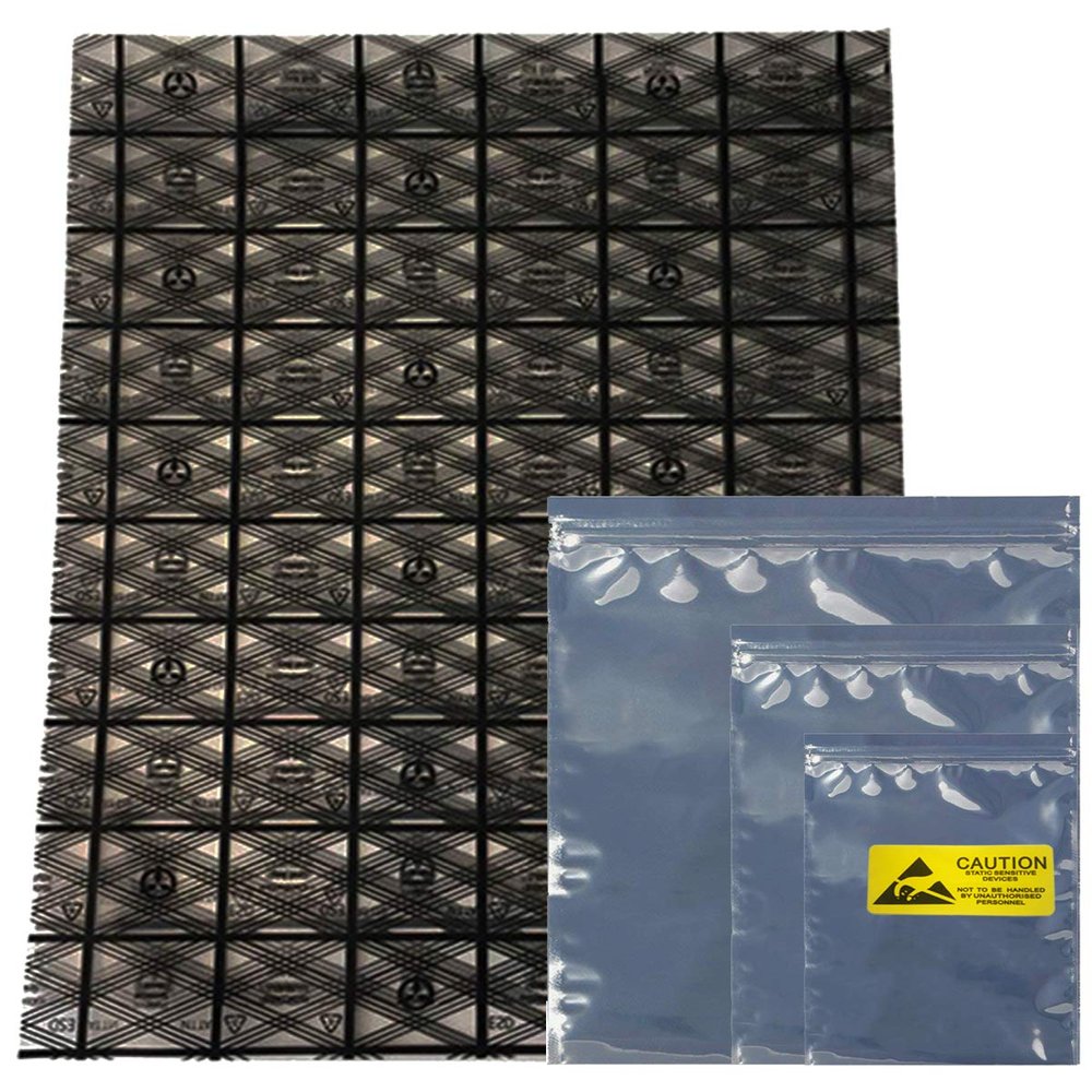 Daarcin 40pcs Mixed 4 Size Open Top Antistatic Bag and Resealable Antistatic Bags ESD Shielding Bag for Motherboard Hard Drive Video Card LCD Screen with Anti-Static Labels(Assorted Sizes)