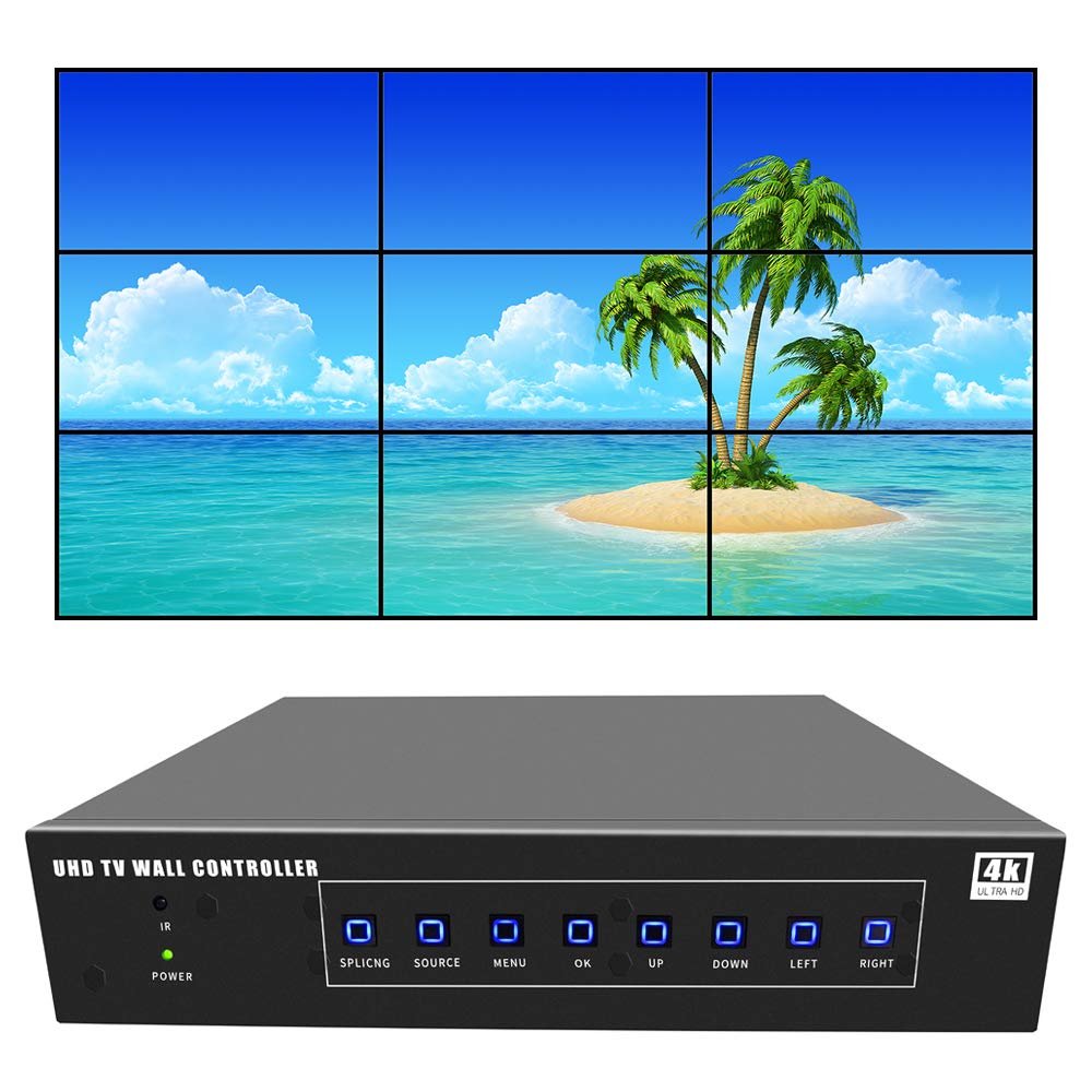 ISEEVY 9 Channel 4K60 UHD Video Wall Controller 3x3 2x4 4x2 TV Wall Controller 4K for 9 TV Splicing Display Support 3840x2160@60Hz Inputs and Rotate 90 Degree for Portrait Mode Screens