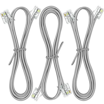 NECABLES 3Pack Phone Cord 1ft Telephone Cord Phone Cable RJ11 6P4C Male to Male for Landline and Fax - 1 Foot