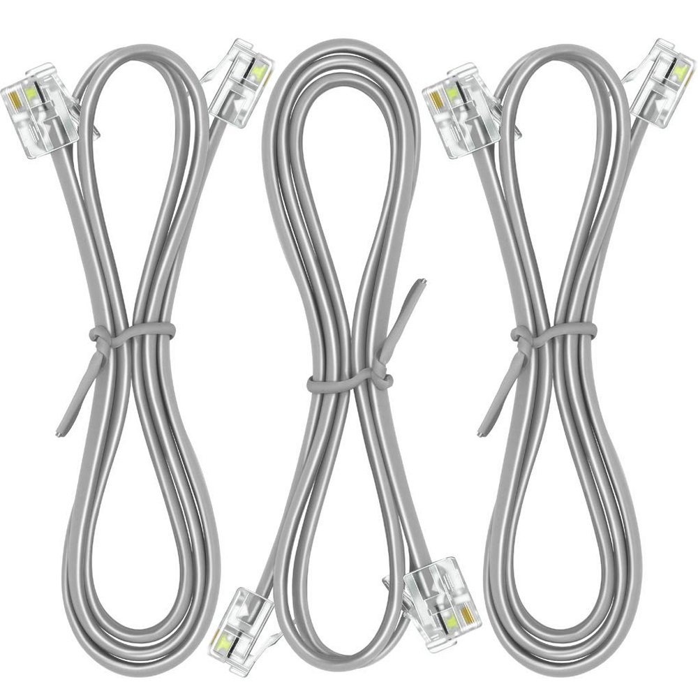NECABLES 3Pack Phone Cord 1ft Telephone Cord Phone Cable RJ11 6P4C Male to Male for Landline and Fax - 1 Foot