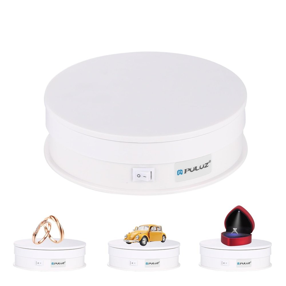 PULUZ 360 Degree Photography Turntable Rotating Display Stand, 5.7in(15cm) Diameter 360 Degree Turntable Display Stand for Photography Video Shooting Props Jewelry, Max Load 33Lb (White)