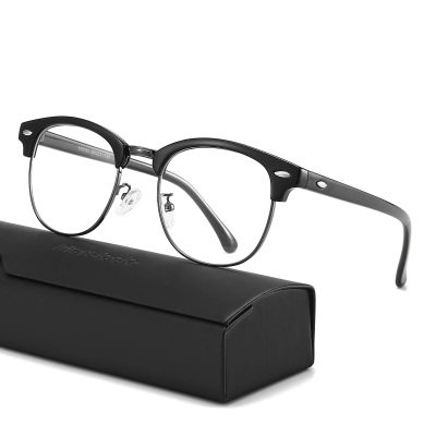 Blue Light Blocking Glasses Women, Semi-Rimless Clear Lens, Professional Computer Game Eyeglasses for men, Anti Eyestrain and Better Sleep (Black Frame)