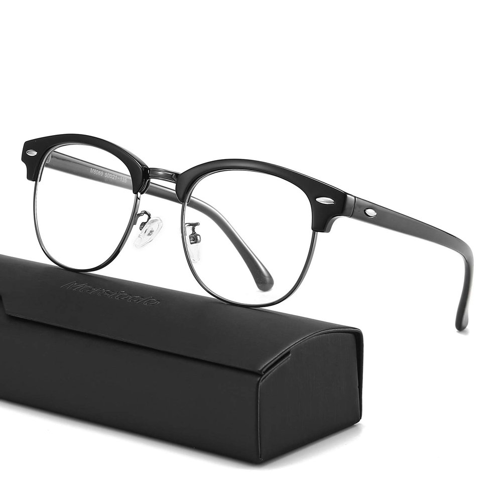 Blue Light Blocking Glasses Women, Semi-Rimless Clear Lens, Professional Computer Game Eyeglasses for men, Anti Eyestrain and Better Sleep (Black Frame)