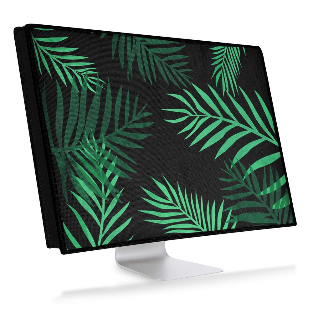 kwmobile Computer Monitor Cover Compatible with 24-26" Monitor - Palm Leaves Green/Dark Green/Black